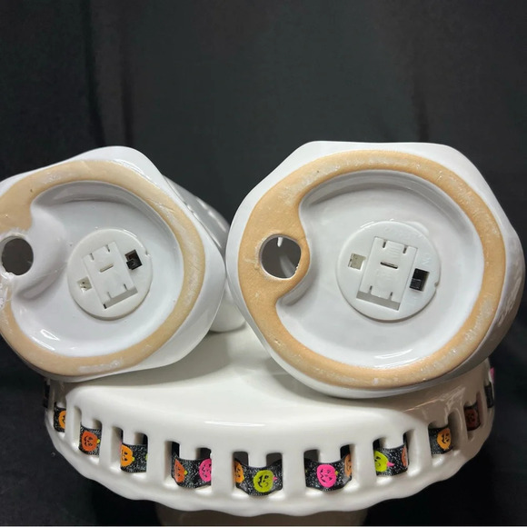 Ceramic Halloween Spooky Season Light Up White Ghosts W/ Bat Cutouts x2 - Picture 12 of 12